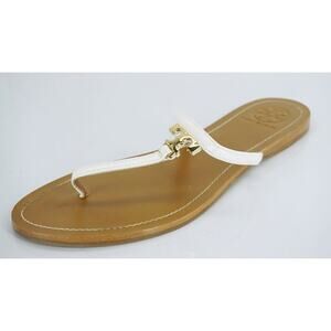 Tory Burch Ivory Patent T Logo Leather Thong Sandal Size 10.5 flip flop NIB $175